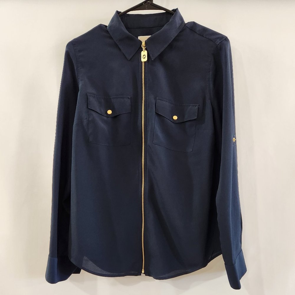Navy and Gold Michael Kors Zipper Blouse - Picture 4 of 11